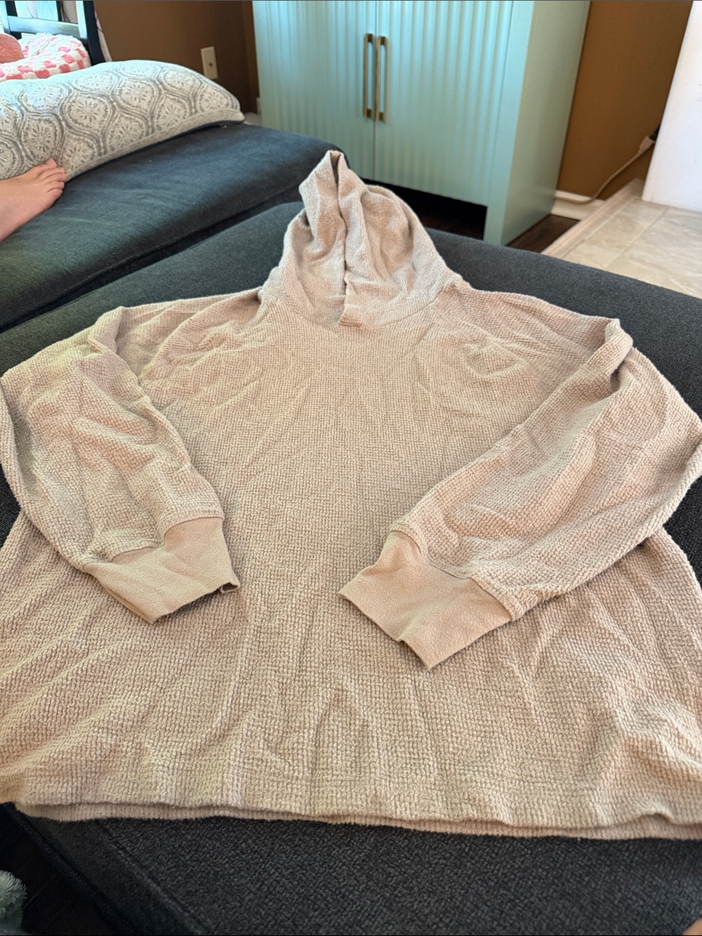 James Perse Womens Hooded Knit Sweater in Light Beige